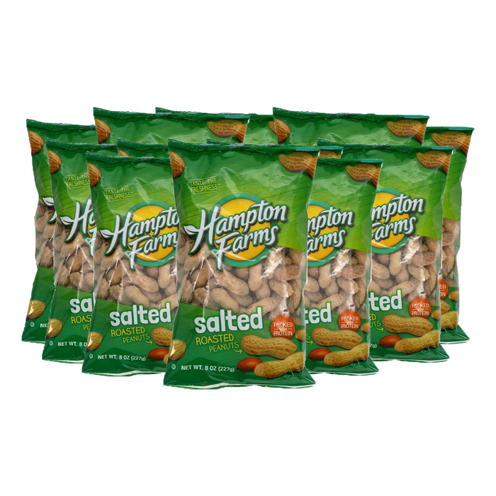 Hampton's Roasted Salted In Shell Peanuts, 8 Ounce Bag (12-Pack)